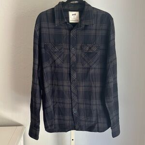 CCS Black Gray Plaid Flannel Long Sleeve Cotton Button Front Shirt, L